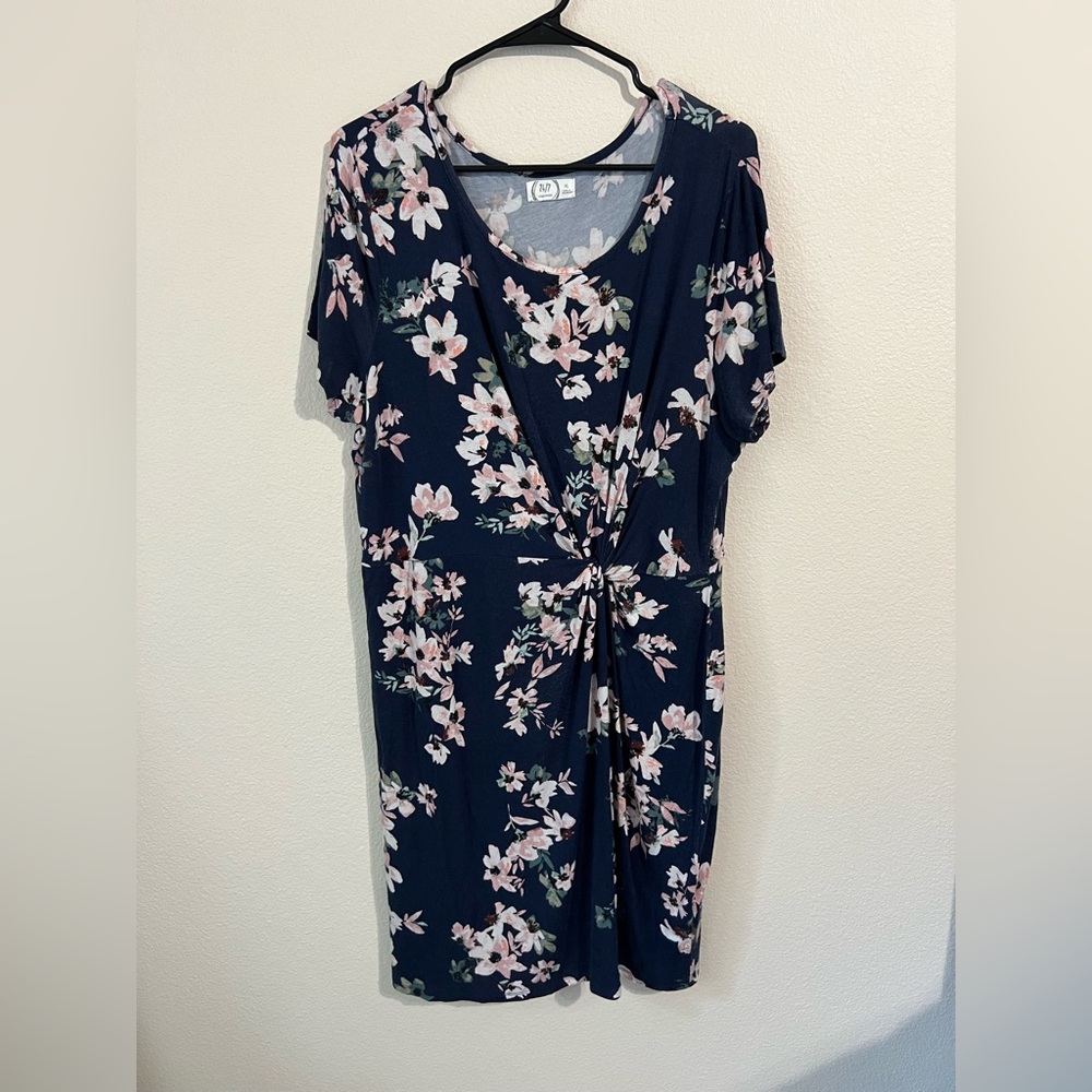 Maurices navy Blue and Pink Wrap Sundress with Knotted side